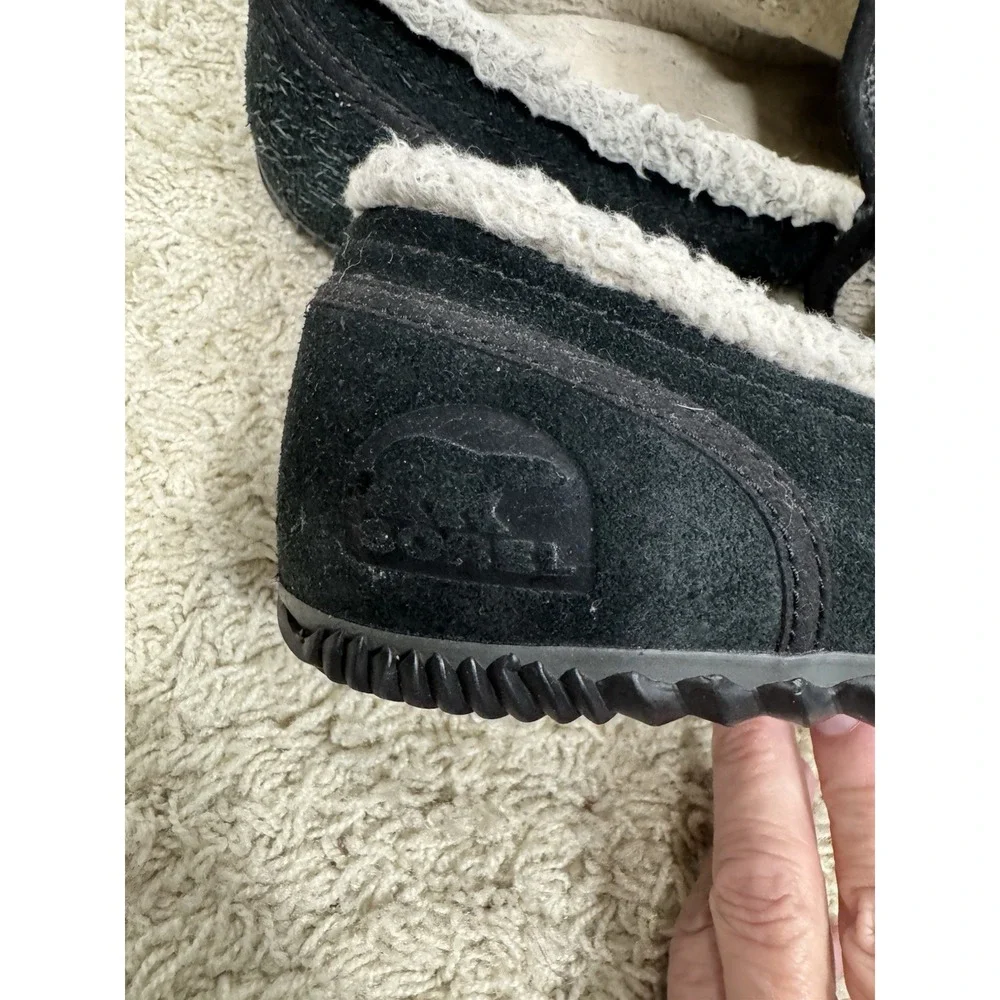 Sorel Mens Dude Moc Black Suede And Tweed Sherpa Lined Slippers Size 8 Warm Home
